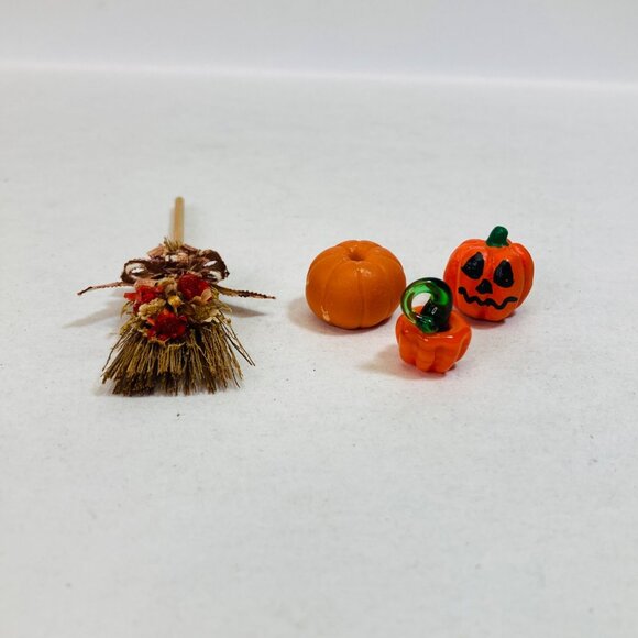 Dollhouse Miniatures Fall Decoration Pumpkin Glass Femo Harvest Broom as is - Picture 4 of 9
